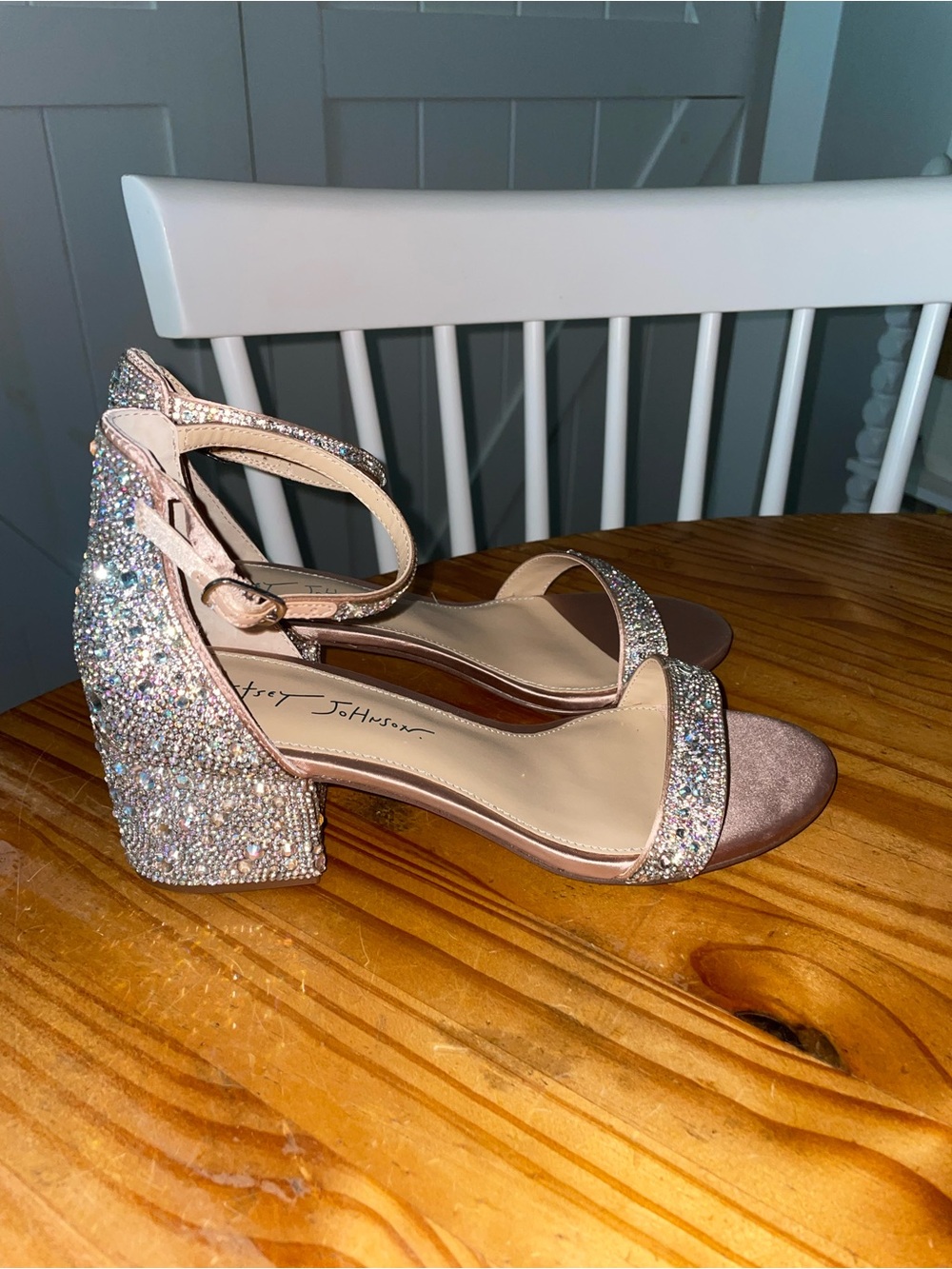 Blue by Betsey Johnson Mari Rhinestone Block Heel Dress Sandals Women's Size 8